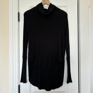 Free People We The Free Black Waffle Turtle Neck Tunic Top Size Small